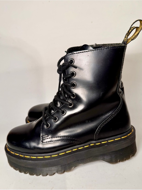 Dr. Martens Shoes - Dr. Martens Jadon Platform Leather Womens 7 Boot Black Polished Smooth Zip Side